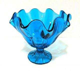 Vintage Viking Glass Bluenique Handkerchief Compote Pedestal Vase Bowl Swung