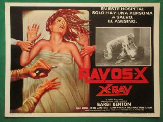 Hospital Massacre Horror Barbi Benton Woman Scared X - Ray Mexican Lobby Card 3