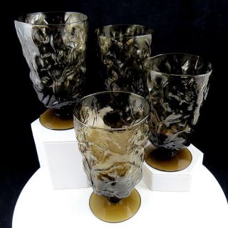 Seneca Crinkle Glass 4 Piece Driftwood Dark Brown 5 1/2 " Water Goblets 1967 - 1983