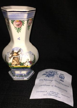 Deklomp Delftware Holland Michigan Windmill 7 " Handpainted Flower Vase