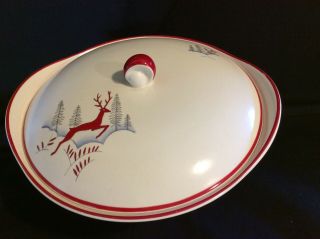 Crown Devon Covered Serving Dish Red Stag Hand Painted England