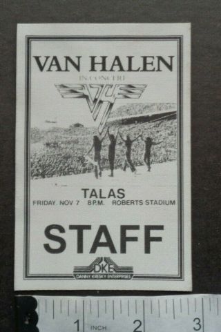 Van Halen,  Backstage Pass,  Nov.  7th 1980 Tour,  Staff,  Roberts Stadium