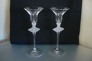 Tall Pair Sasaki " Wings " Clear Crystal Candle Holders Frosted Doves Birds 9 1/2 "