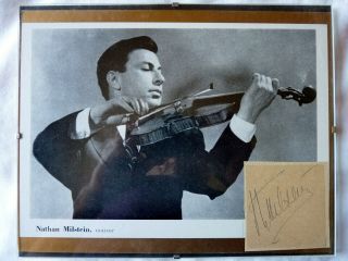 Signed Paper Over Framed Publicity Photo - Nathan Milstein - Classical Violinist