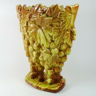 Vintage Mccoy Pottery Signed Vase Grape Leaf Cluster 9 " High