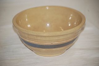 Old Vintage Primitive Watt Ware Stoneware Gold N Bake Mixing Bowl Blue & Cream