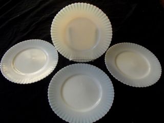 Set (4) Salad Plates 8 ",  Macbeth Evans Petalware Monax White Opalescent Glass