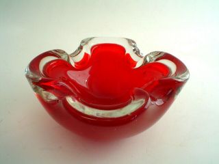 Vintage Murano Sommerso Red To Clear Art Glass Dish Or Ashtray