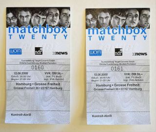 Matchbox Twenty Ticket Set Of Two Full 2000