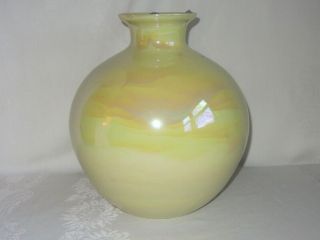 Large Haeger Pottery Vase Vtg Round Yellow Swirl Iridescent 12 " H Mid Century