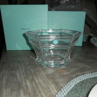 Nib Authentic Tiffany & Co.  Crystal Glass Bowl Candy Dish Heavy 6.  5 " Dia Signed