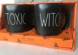 Rae Dunn Toxic And Witch Black Halloween Mugs Set Ll By Magenta