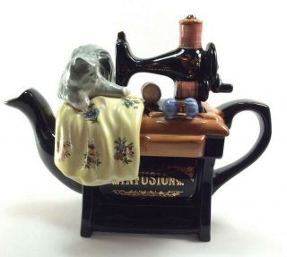 Cardew Infusion Sewing Machine Teapot With Gray Cat Made In England 6x8 Inch
