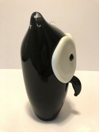 Hand Blown Black and White Art Glass Owl Figurine 6 