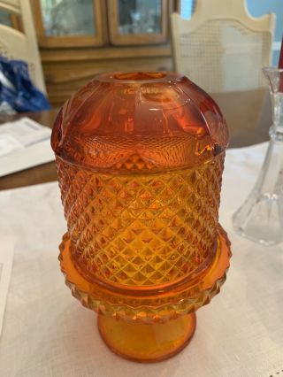 Early Viking Diamond Point Orange Fairy Lamp 3