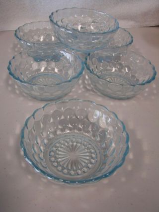 6 Anchor Hocking Sapphire Blue Bubble Glass Berry Bowls