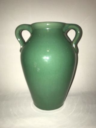 Vtg Waco / Bybee Kentucky Art Pottery Green Glaze - Double Handle Vase