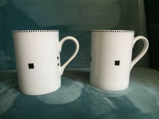 Pair Swid Powell Gwathmey Siegel Tuxedo White & Black Tall Coffee Mugs Cups 4 "
