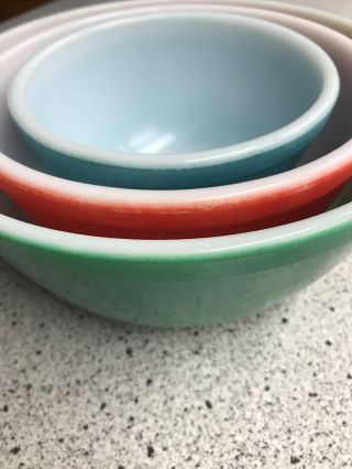 Vintage 3 Piece Pyrex Bowls Primary Green 403,  Red 402,  Turquoise/blue 401