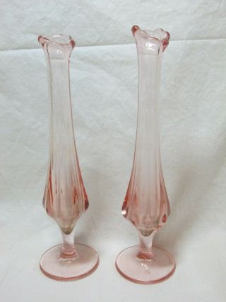 Pair Vintage Pink Depression Glass Footed Single Bud Vase 8.  5 " Tall