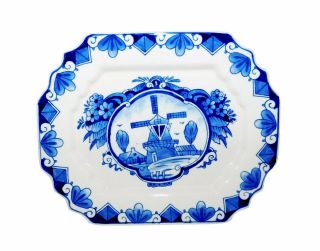 Vintage Delft Blue Hand Painted Serving/wall Decor Windmill Plate Designed By Ts