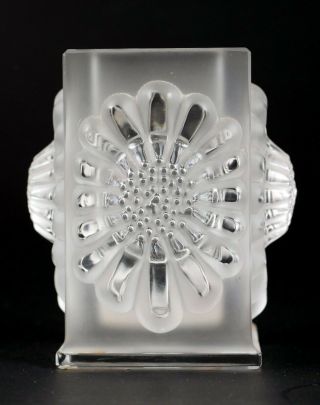 Vintage Lalique Marked Frosted Art Glass Toothpick Holder W/ Sunflower Design