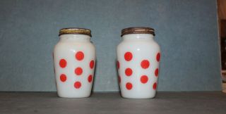 Anchor Hocking Fire King Red Dots Salt & Pepper Shakers Depression