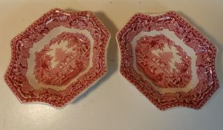 Mason ' s VISTA Pink Red Transferware Set of 2 Octagonal Small Dish 2