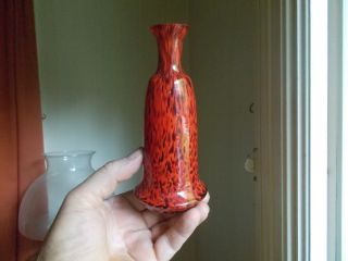 Red & Black Cased Art Glass Antique Perfume Bottle Or Bud Vase Rare Hand Blown