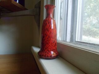 RED & BLACK CASED ART GLASS ANTIQUE PERFUME BOTTLE OR BUD VASE RARE HAND BLOWN 3