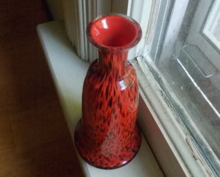 RED & BLACK CASED ART GLASS ANTIQUE PERFUME BOTTLE OR BUD VASE RARE HAND BLOWN 4