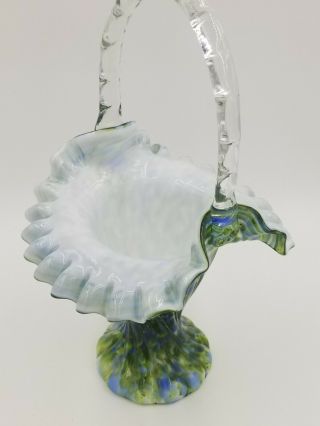 Fenton Glass Basket Confetti Green And Blue White Interior Exc A