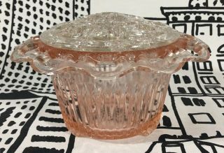 Pink Depression Glass Open Lace Edge Bowl Flower Frog Old Colony Anchor Hocking