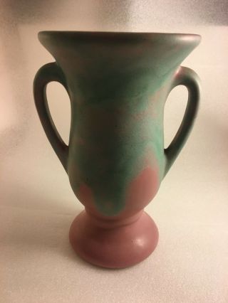 Arts Crafts Camark Peachblow Drip Green Over Pink Art Pottery Vase