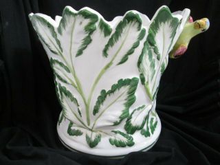 Tiffany & Co.  White Green Floral Bird Porcelain 10 " Planter Italy