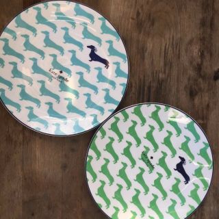 (2) Kate Spade Wickford Dachshund Dog Turquoise 9 Inch Plates Green & Blue 2
