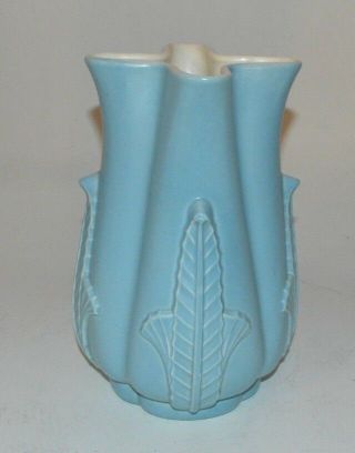 Red Wing Usa Art Pottery 1203 Blue & White Stylized Mid Century Vintage 10 " Vase