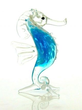 Gorgeous Murano Art Glass Blue White Sea Horse Sculpture With Gift Box