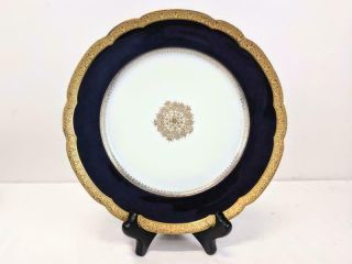 Set Of 4 Antique Jpl Jean Pouyat Limoges Plates Cobalt Blue Gold Encrusted