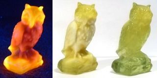 Boyd Glass Made In 1983 Owl Owls Yellow Slag Warmed In White Highlights Fund
