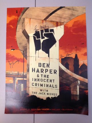 Ben Harper Jack Moves Autographed Poster Oakland 2016 Fox Theater Black Power
