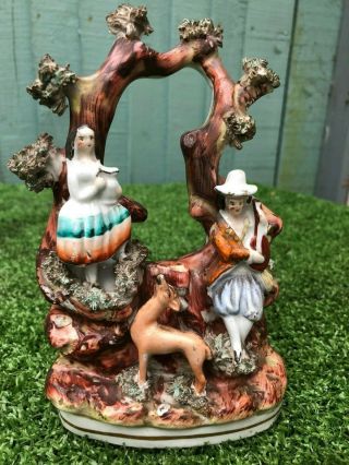 Mid 19thc Staffordshire Male & Female Figurines With A Deer C1860s