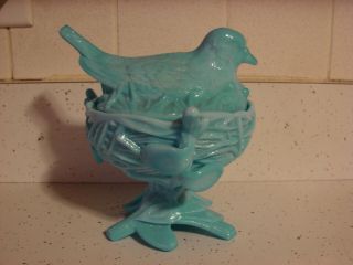 Westmoreland Blue Chicken Hen On Nest Antique Milk Glass Candy Dish With Cover