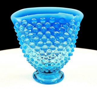 Fenton Art Glass Blue Opalescent Hobnail 3 1/2 " Fan Vase 1948 - 1955