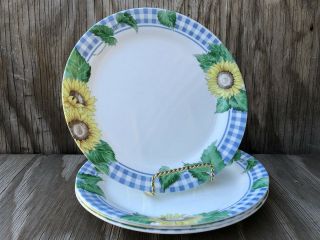 Corelle Dishes Sunsations Sunflower Blue Plaid Large Dinner Plates Set Of 4