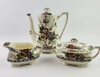 Alfred Meakin Medway Flower Butterfly Porcelain Tea/coffee Pot Sugar Creamer