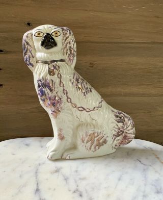 Vintage Staffordshire Ware Porcelain Spaniel Dog - Hand Painted