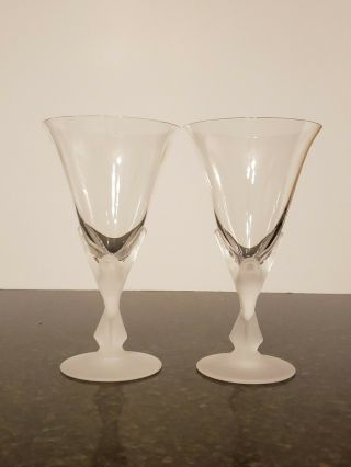 2 Sasaki Wings Clear Crystal Frosted Bird Stem Wine Glasses Goblets