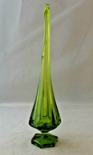 Viking Glass Green Swung 14 " Tall Bud Vase Euc