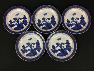 Royal Doulton Real Old Willow Five 7 " Bread Plates Blue Gold